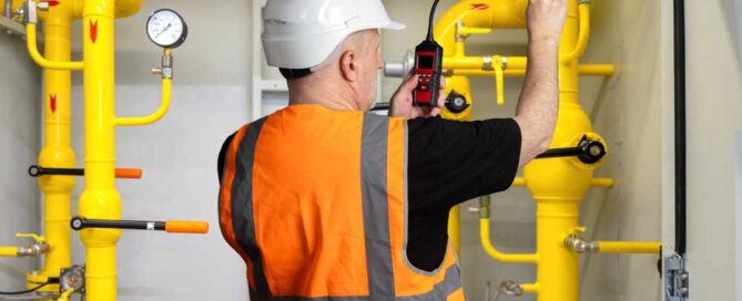 technician inspecting a gas line